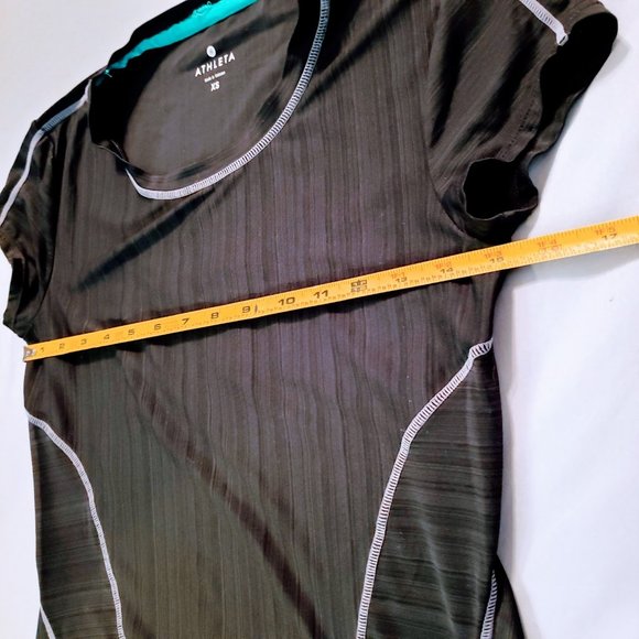 ATHLETA Tee Top, Black Polyester Short Cap Sleeve Stretchy Running Yoga, XS - Picture 10 of 12